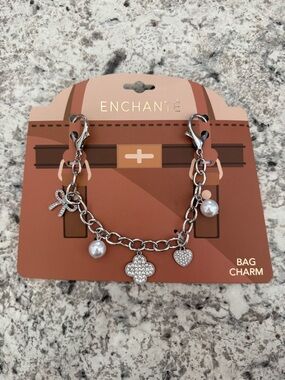 Enchante Silver-Tone Pearl & Faux Crystal Bag Charm Accent - Silver